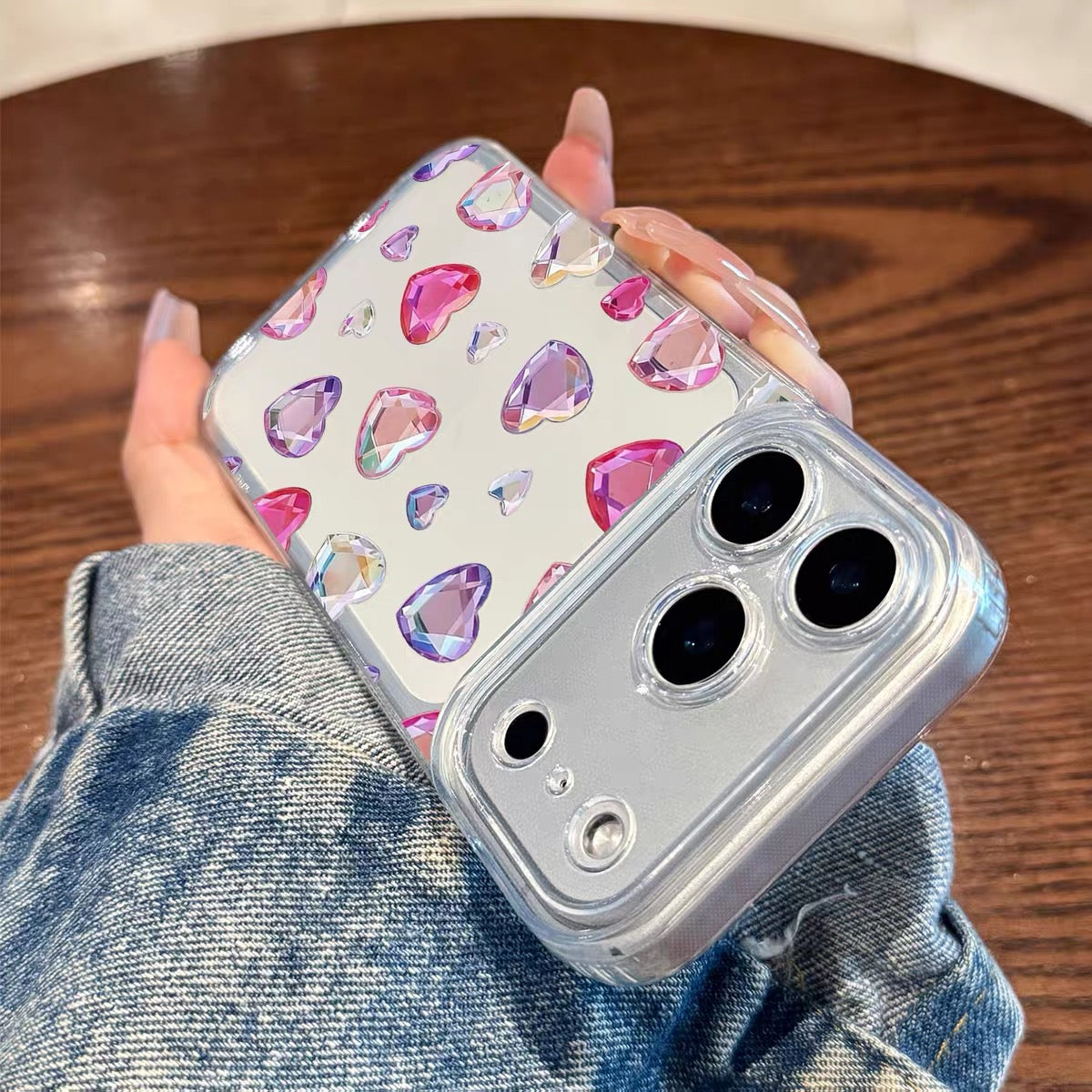 Pink Purple Heart Gemstone Rhinestone Phone Case