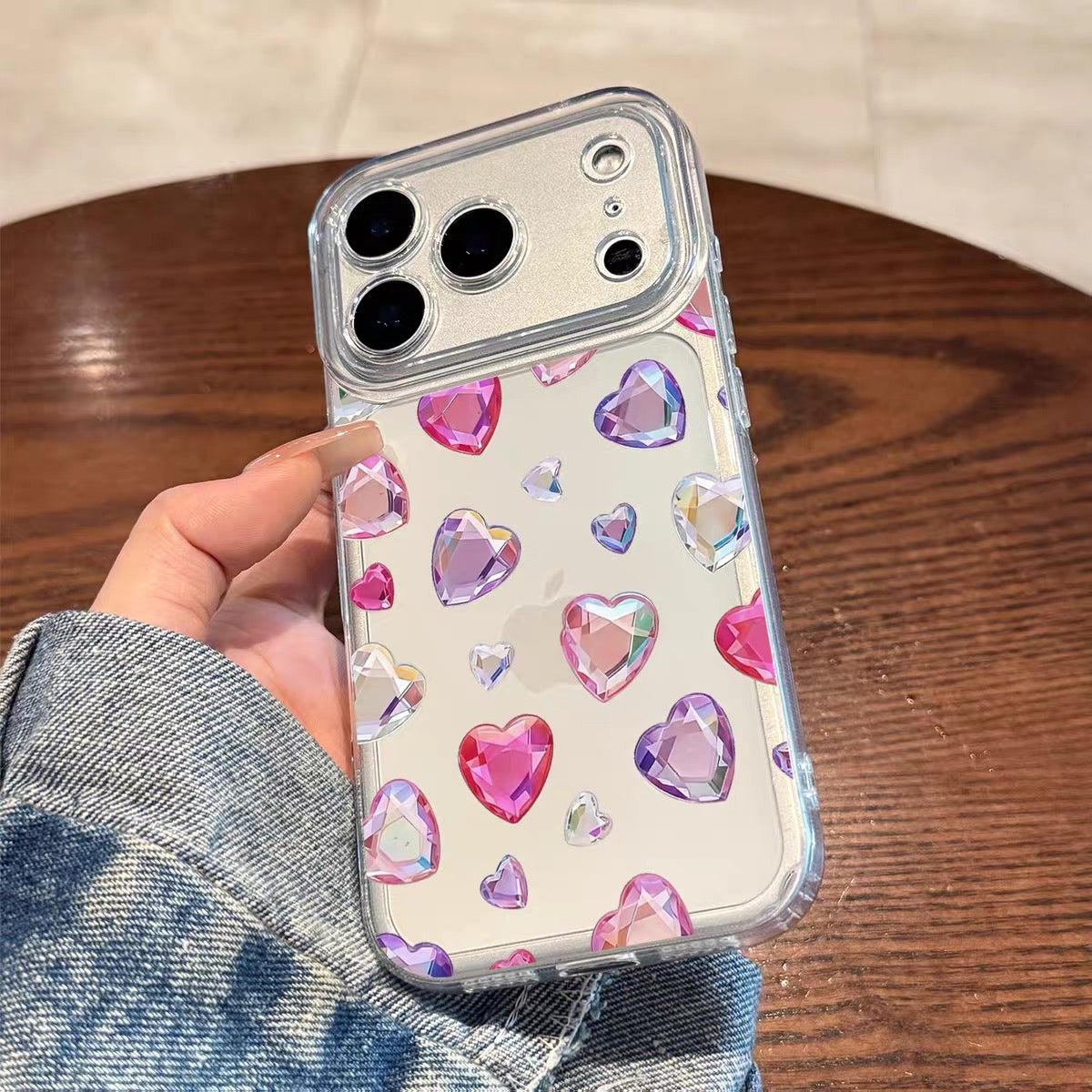 Pink Purple Heart Gemstone Rhinestone Phone Case